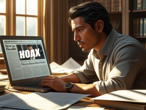 Ilustrasi seseorang cek berita hoax
